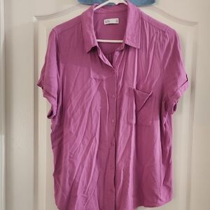 Croft & Barrow Button Down Short Sleeved Pink Blouse, Size XL